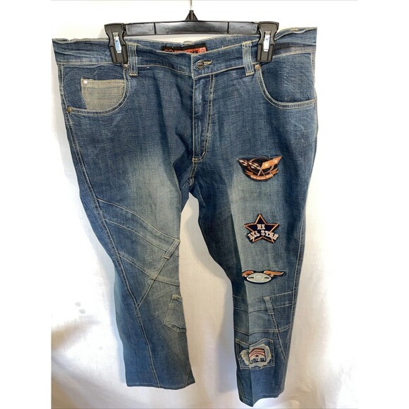 Baby Noiz Women’s Boyfriend Jeans Size 16 Blue Patches Streetwear Going Out City - Picture 1 of 12